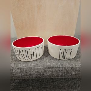 Rae Dunn White & Red Ceramic Dog Dish Christmas Naughty, Nice Dog Cat Bowl